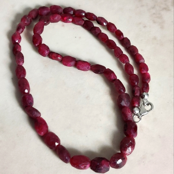 Genuine Faceted Rubies Necklace w/Sterling Silver Clasp - Picture 1 of 16